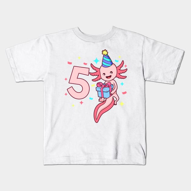 I am 5 with axolotl - girl birthday 5 years old Kids T-Shirt by Modern Medieval Design